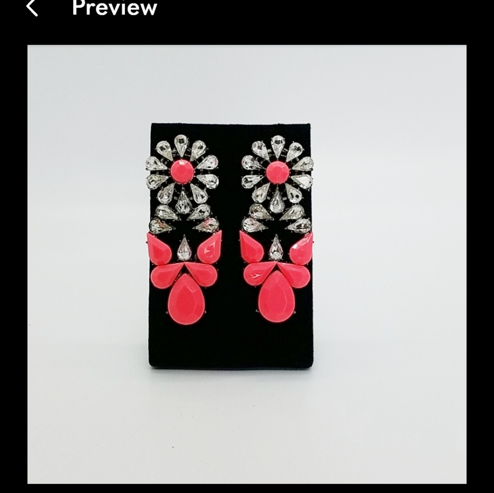 Pink/Clear Gem Flower Earrings